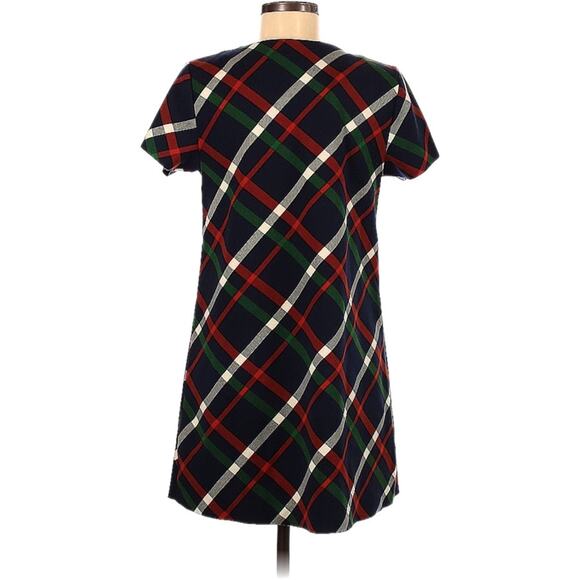 J.O.A Los Angeles Short Sleeve Plaid Shift Dress Women’s Size Medium Navy - Picture 2 of 4